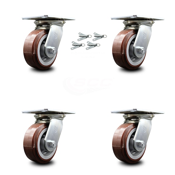5 Inch Polyurethane Caster Set with Ball Bearings and Swivel Locks SCC